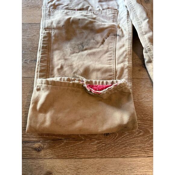 Carhartt Double Knee Insulated Canvas Duck Overalls Brown Distressed Size 46x32 - Picture 3 of 5